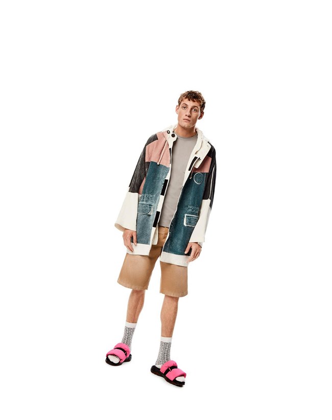 Loewe Printed hooded parka in linen and cotton White / Multicolor | WI5302718
