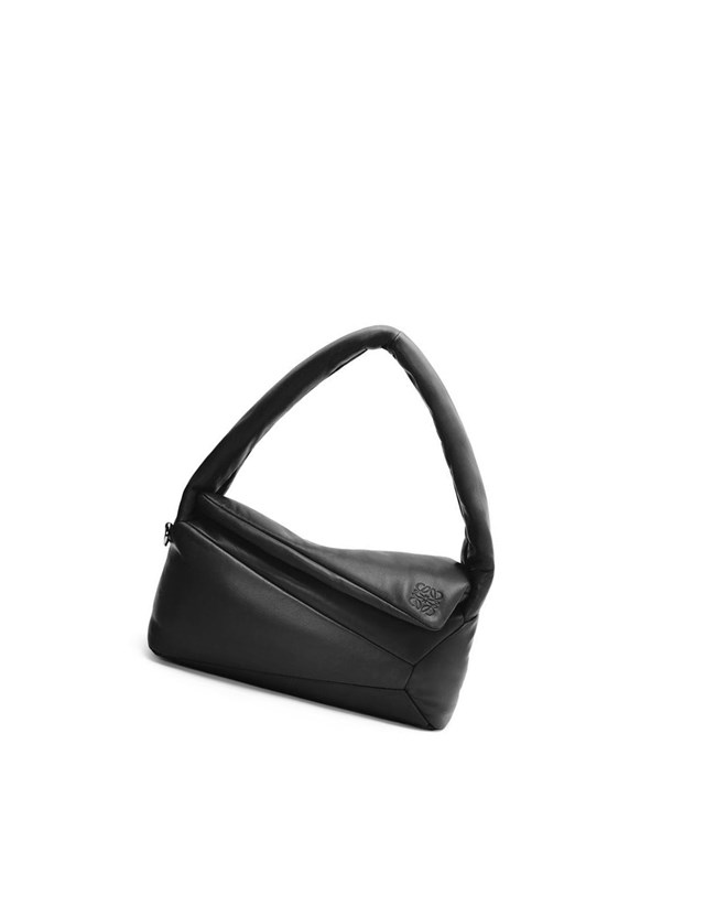 Loewe Puffer Puzzle Hobo bag in shiny nappa lambskin Black | UY6103897
