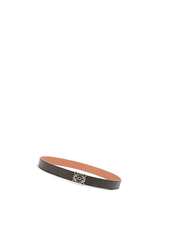 Loewe Reversible Anagram belt in smooth calfskin Black / Tan / Palladium | BS6483750