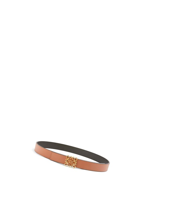 Loewe Reversible Anagram belt in smooth calfskin Tan / Black / Gold | HI5487062