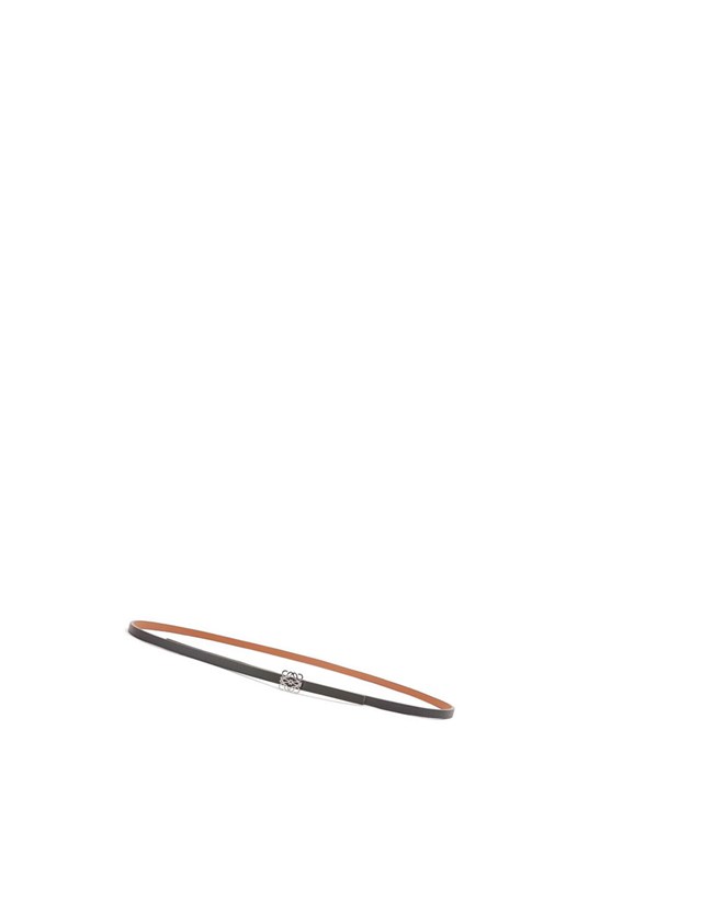 Loewe Reversible Anagram belt in smooth calfskin Black / Tan / Palladium | QD4768902
