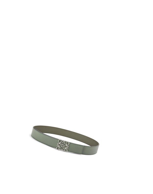 Loewe Reversible Anagram belt in soft grained calfskin Dark Sage / Khaki Green / Palladiu | JA9408231