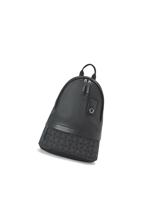 Loewe Round Slim Backpack in calfskin and Anagram jacquard Anthracite / Black | QM5630914