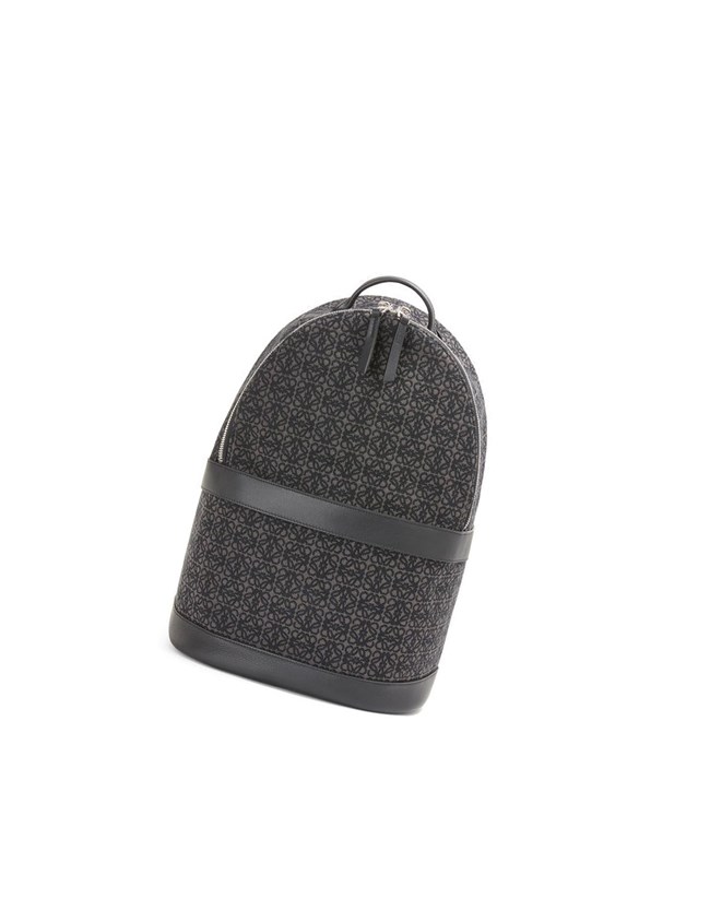 Loewe Round backpack in Anagram jacquard and calfskin Anthracite / Black | DV2615037
