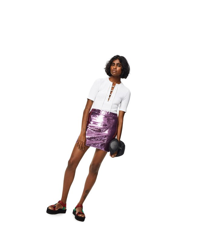 Loewe Sequin mini skirt in viscose Purple | FJ3165028
