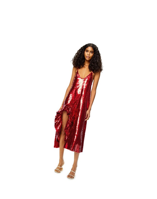 Loewe Sequin ruffle dress in wool Red | VH3172685
