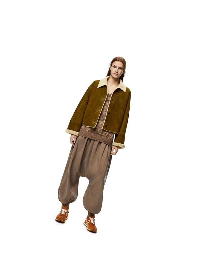 Loewe Short jacket in shearling Beige / Khaki Green | PN1296437