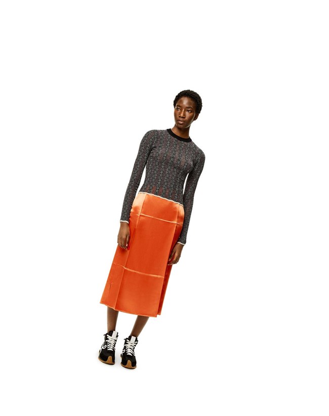 Loewe Slip midi skirt in satin Bright Orange | EH1894526