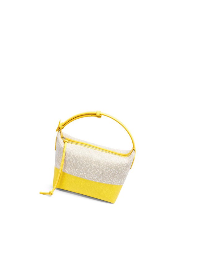 Loewe Small Cubi bag in coated jacquard and calfskin Ecru / Lemon | JM6180724