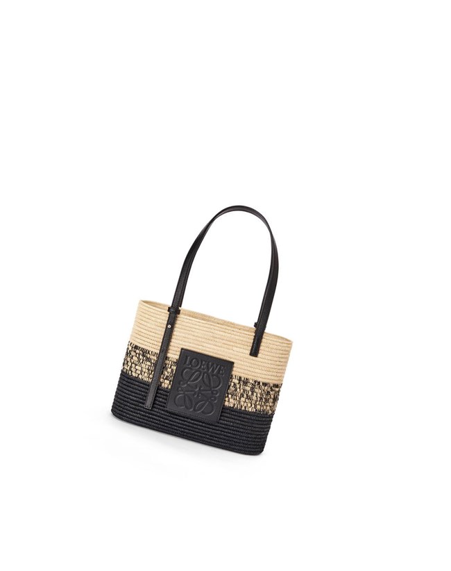 Loewe Square Basket bag in degrade raffia and calfskin Natural / Black | SF5734908