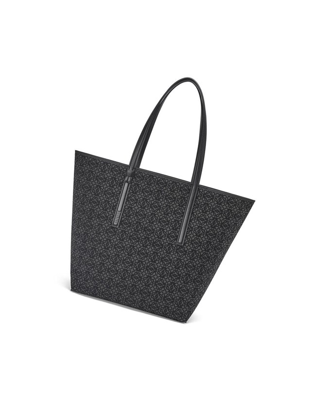 Loewe T Tote bag in Anagram jacquard and calfskin Anthracite / Black | PX6740819