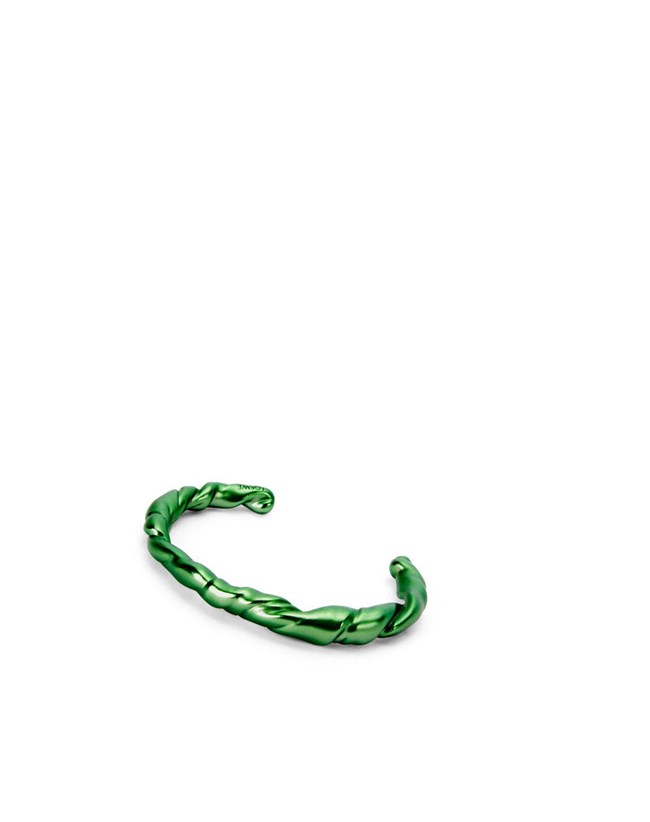 Loewe Thin nappa twist cuff in sterling silver Dark Green | IN5361204