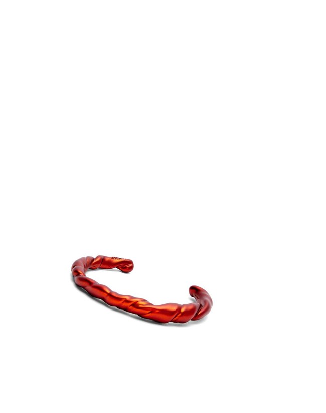 Loewe Thin nappa twist cuff in sterling silver Red Orange | YH9627845