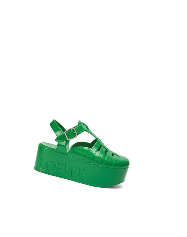 Loewe Wedge sandal in rubber Green | JH3801572