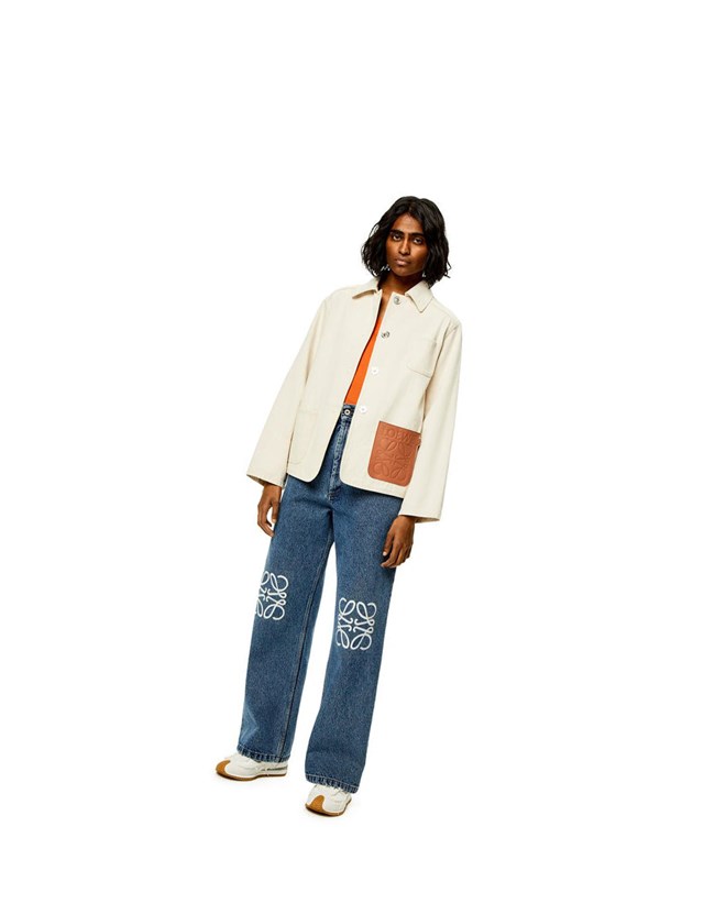 Loewe Workwear jacket in cotton and linen Ecru | HP6258401