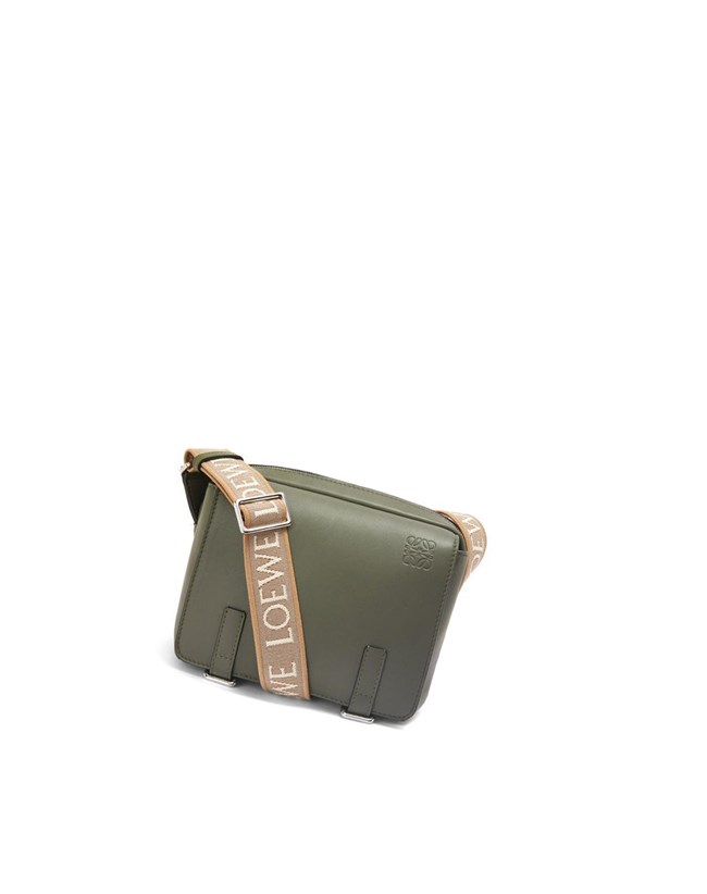 Loewe XS Military messenger bag in supple smooth calfskin and jacquard Khaki Green | CK4965038